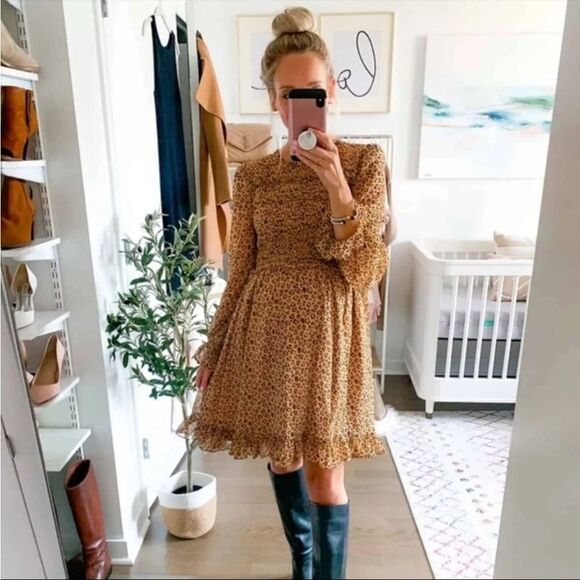 RACHEL PARCEL Leopard Cheetah Animal Print Smocked Ruffle Dress Size Medium - Picture 1 of 13